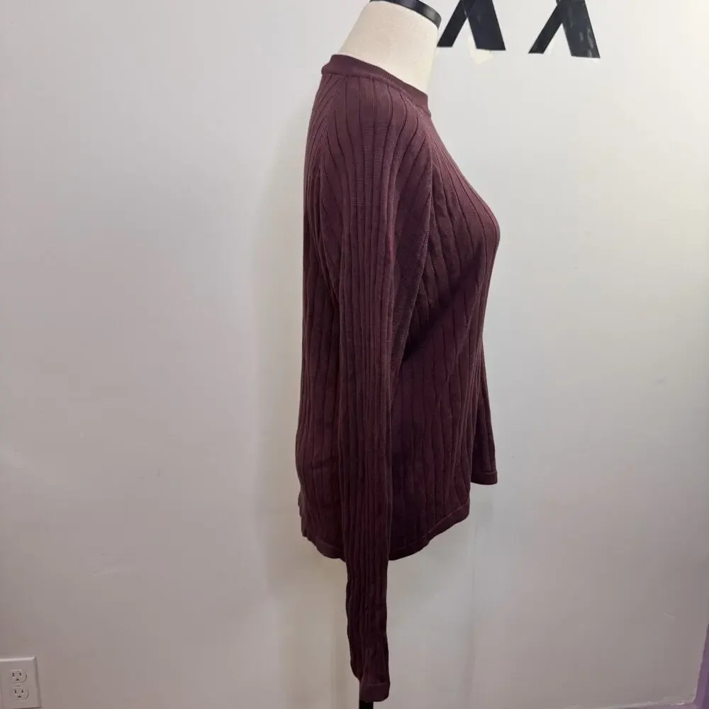 Vintage 90s J Ferrar Burgundy Silk Pullover Ribbed Sweater Y2K Luxe M